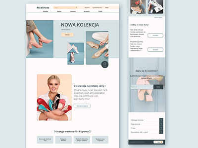 Shoes Store. Landing Page branding button design desctop intro landing page design layoutdesign light colors minimal minimalist logo mobile ui navigation bar newsletter pastel rwd scrolling shoes store simple simple clean interface store design website