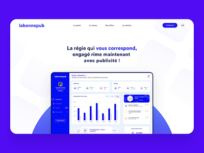 UI Interaction | Labonnepub 🤝 ads animation blue card cards clean dashboard homepage interaction interactive labonnepub landing page motion motion design scrolling ui ui design uxui webdesign