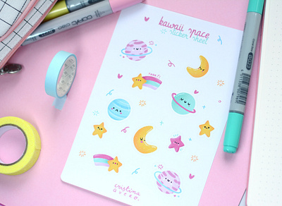 Kawaii Space Sticker Sheet cartoon character cute graphic design illustration illustration art ilustración kawaii procreate