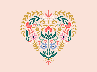 Floral Heart botanical cute digital illustration flat floral flowers folkart heart illustration love ornament spring valentines day vector