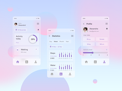 Healthy lifestyle app app app design design fitness fitness app fitness tracker glass glass effect glassmorphism health app healty sport tracker ui userinterface