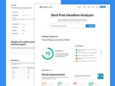 Headline Analyzer chart charts gutenberg infographic product productdesign ui uiux web app wordpress