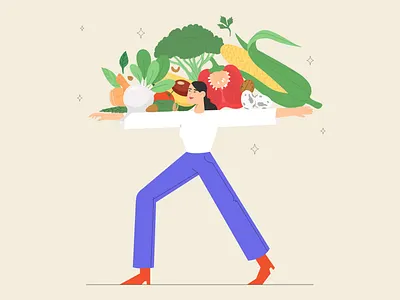 Vegetarian woman balanced diet cartoon cartoon illustration character character design character illustration color flat illustration food girl healthy eating illustration vector vegan vegetarian woman