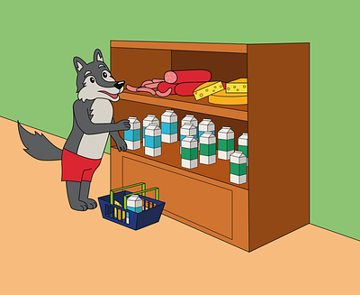 wolf in a store character wolf fairy tale fantasy illustration illustration wolf wolf векторная иллюстрация волк детская иллюстрация персонаж