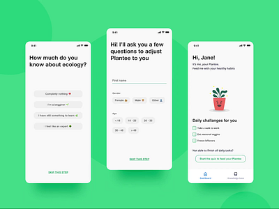 Eco habit tracker mobile app onboarding 🌿 app design application design ecology green habit tracker habits lifestyle minimalist onboarding personalisation questionnaire simple ui uidesign uiux