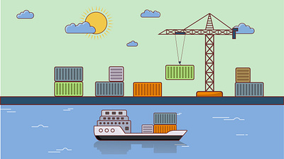 Cargo ship illustration- flat and outline illustration as graphical design flat flat and outline illustration flat design flat illustration graphic design illustration logo tutorial