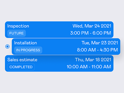 Latest appointments list calendar card cards clean design event interface list item list ui select status ui