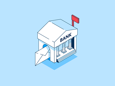 Isometric Bank Letter bank building envelope isometric letter mail mailbox money spot illustration