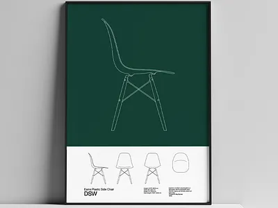 Eames DSW Chair Poster Mid Century Poster Art Print architecture bauhaus eames eames chair furniture design helvetica illustration minimal poster poster design typography vector