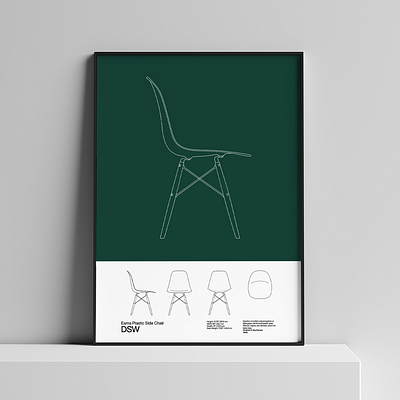 Eames DSW Chair Poster Mid Century Poster Art Print architecture bauhaus eames eames chair furniture design helvetica illustration minimal poster poster design typography vector