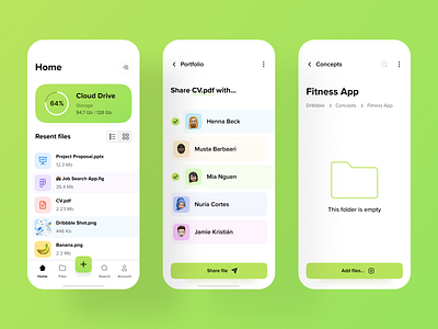 Cloud Storage App - Day 2 clean empty empty state emptystate file file management file manager file sharing file storage folder gradient interface minimalistic mobile mobile app mobile app design mobile design mobile ui ui ui design
