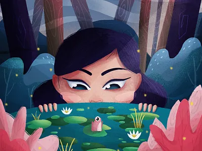 Girl with Frog art background design character design design digital digital illustration drawing frog girl illustration palette procreate scenery