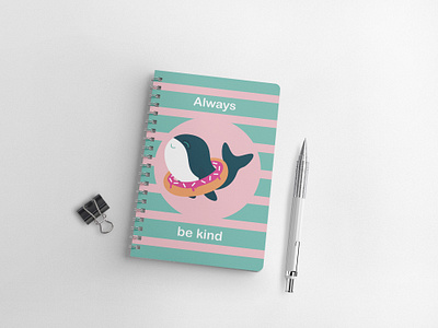 Kind Whale notebook cover illustration design illustration print design