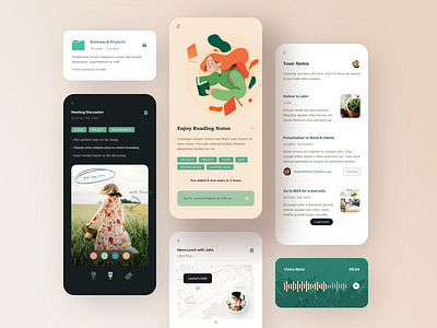 Note Taking App. app business clean details gallery list map message mobile note play profile search study tag task time todo ui voice