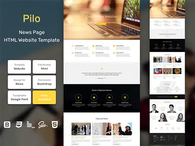 Pilo News Page HTML Web Template V1.0 bem blog business homepage html personal portfolio sass shop store web website