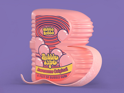 B is for Bubble Tape 36daysoftype 3d art 3d lettering 3d modeling 3d render 3d typography 3dtype 90s art direction bubble gum bubble tape c4d cinema4d creative direction food food art food illustration food typography nostalgia retro