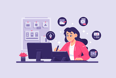 Multitasking Woman Illustration Concept character creative flat illustration illustration illustrations multitasking purple vector vector illustration