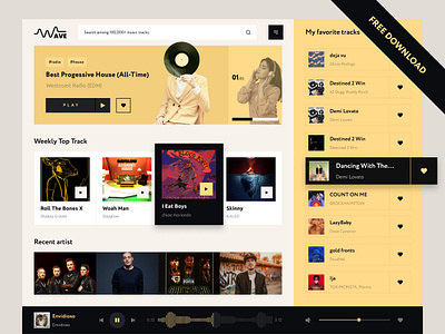 Wave - Music Streaming Dashboard apple artist clean design concert inspiration live minimal music music app music web netflix play playlist radio spotify ui ux uiux web music webdesign