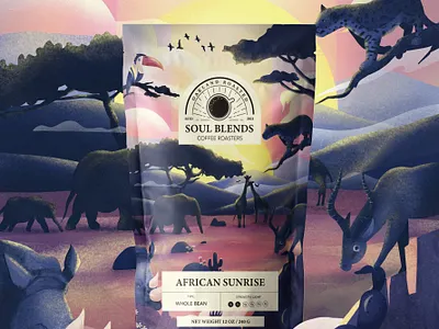 Coffee Package Design Soul Blends Africa africa animals art branding cafe coffee illustration mockup package package design product product design textures typography