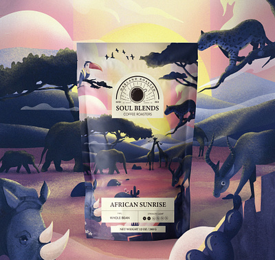 Coffee Package Design Soul Blends Africa africa animals art branding cafe coffee illustration mockup package package design product product design textures typography