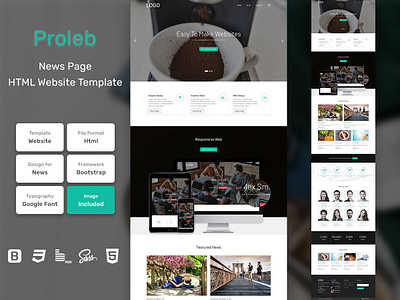 Proleb News Page HTML Web Template V1.0 bem blog business homepage html personal portfolio sass shop store web website