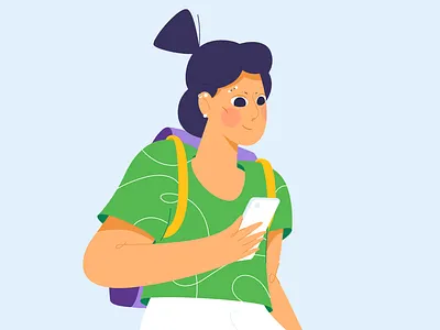 Schoolgirl animation cartoon character children design girl graphic illustration lesson maevschi phone school vector