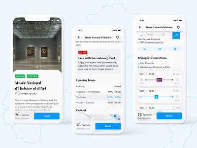 Luxembourg City Guide app clean connections design detail events experience guest card opening hours point of view tickets tourist tourist app transportation travel travel app ui weather
