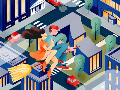 Ultima 7 Corriere - Corriere della Sera architecture broomstick corriere della sera editorial illustration illustration isometric isometric art logo number ramona bruno seven witch