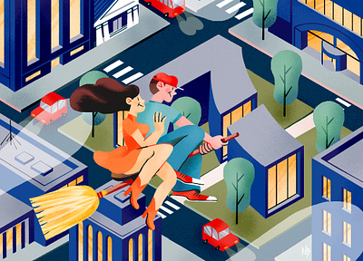 Ultima 7 Corriere - Corriere della Sera architecture broomstick corriere della sera editorial illustration illustration isometric isometric art logo number ramona bruno seven witch