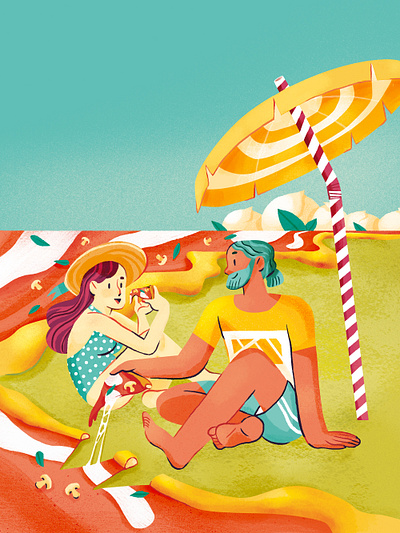 Pizza lovers art quotes beach beach party couple editorial editorial illustration fantasy illustration landscape landscapes ocean pizza seaside