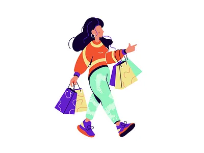Woman goes shopping art bags caucasian character clothes crimea design female flat goods illustration mom people shop shopping simferopol sneakers texture vector woman