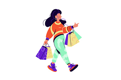 Woman goes shopping art bags caucasian character clothes crimea design female flat goods illustration mom people shop shopping simferopol sneakers texture vector woman