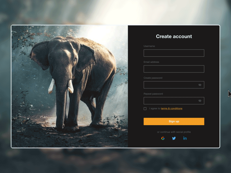 Form account animals animation app design form login form nature password register register page registrstion sign up ui user username website