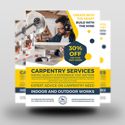 Carpentry Services Flyer Template artisan builder carpenter carpentry carving chisel craft craftsman decor door frame furniture handyman home house labor lamination material native repair