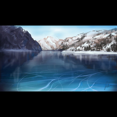 Frozen lake digital illustration frozen lake ice illustration illustration art illustrator lake mountains procreate art