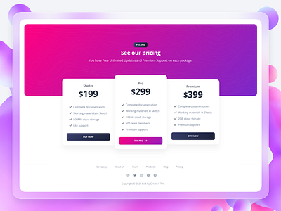 Soft UI Design System PRO - Pricing Page 3d button card code daily design design system example footer glassmorphism gradient inspiration kit price tag pricing card pricing page uidesign ux ui web development webdesign