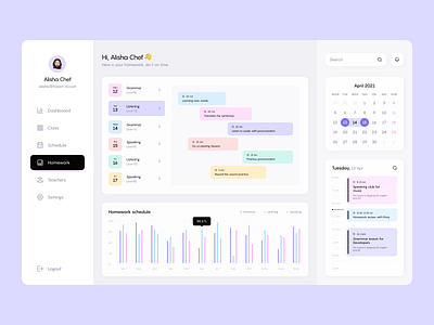 Language School Dashboard app dashboard design fireart studio interface minimal ui ux web