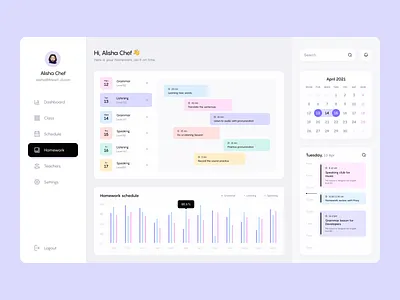 Language School Dashboard app dashboard design fireart studio interface minimal ui ux web