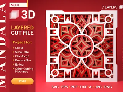 Mandala MD01 3D Layered SVG Cut File 3d layered 3d layered cut file 3d layered cut file cricut cut file glowforge laser cutting mandala mandala art mandala design silhouette svg