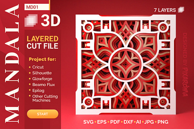 Mandala MD01 3D Layered SVG Cut File 3d layered 3d layered cut file 3d layered cut file cricut cut file glowforge laser cutting mandala mandala art mandala design silhouette svg