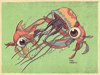 Hide and seek bubbles eye eyeball fish illustration jellyfish life nature retro sea surreal surrealism vintage