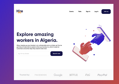 Hire me platform 3d algeria blue clean design graphic design illustration minimal platform purple red services testimonials ux design webdesign website website design white workers