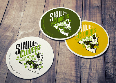 Skull and Clovers logos ale beer clover coaster logo skull logo