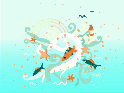 Sea cartoon design flat illustration vector