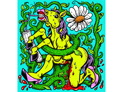 Horse Girl cartoon colorful digital art drawing horses illustration nature painting personal work quirky surreal weird women