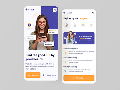 Medkit - Mobile Version clean ui clinic design health home page hospital lab landing page medical medicine medkit minimal responsive ui ux web web design website