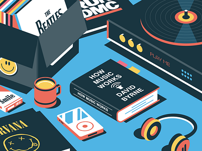 Play me beatles book geometric headphones illustration isometric art isometric design isometric illustration isometry lp record music vector vinyl