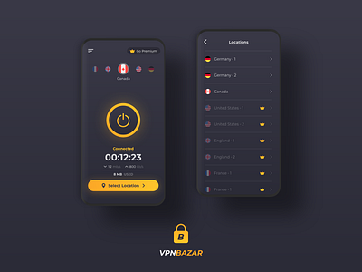 VPNBAZAR UI dark design logo mobile app ux