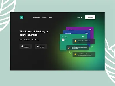 Fintech Landing Page bank banking app cards darkmode dribbble 2021 dribbble best shot finance fintech header homepage illustration landingpage login marketingpage minimal register ui ux web website