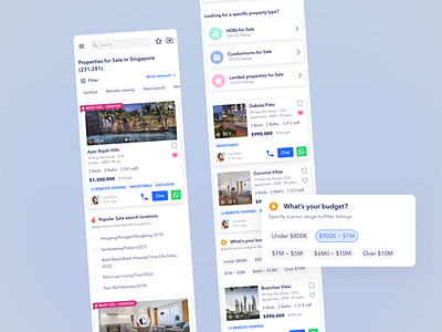 Property search quick filters 99co card design cards figma filters listings property property design quick filters real estate search search results singapore ui design